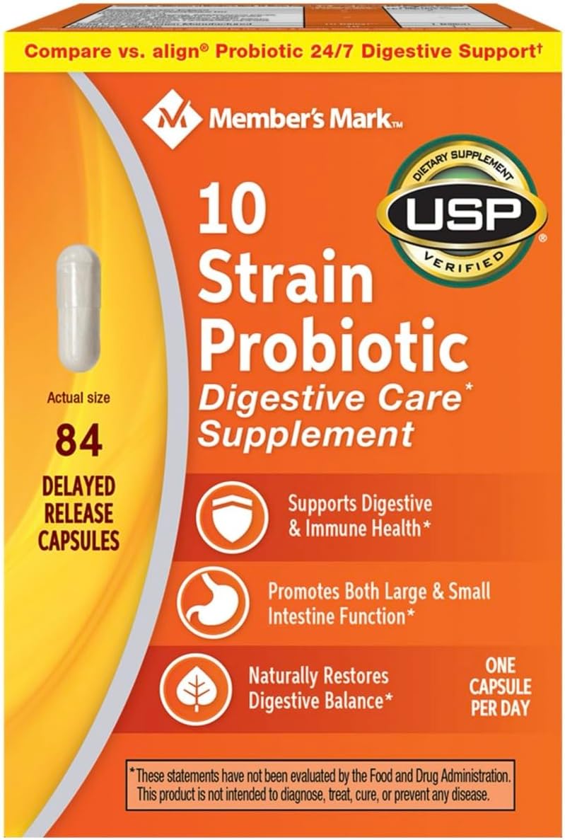 10-Strain Probiotic Supplement with 10 Billion CFU for Digestive & Immune Support - 84 Count, Compare to Leading Brands