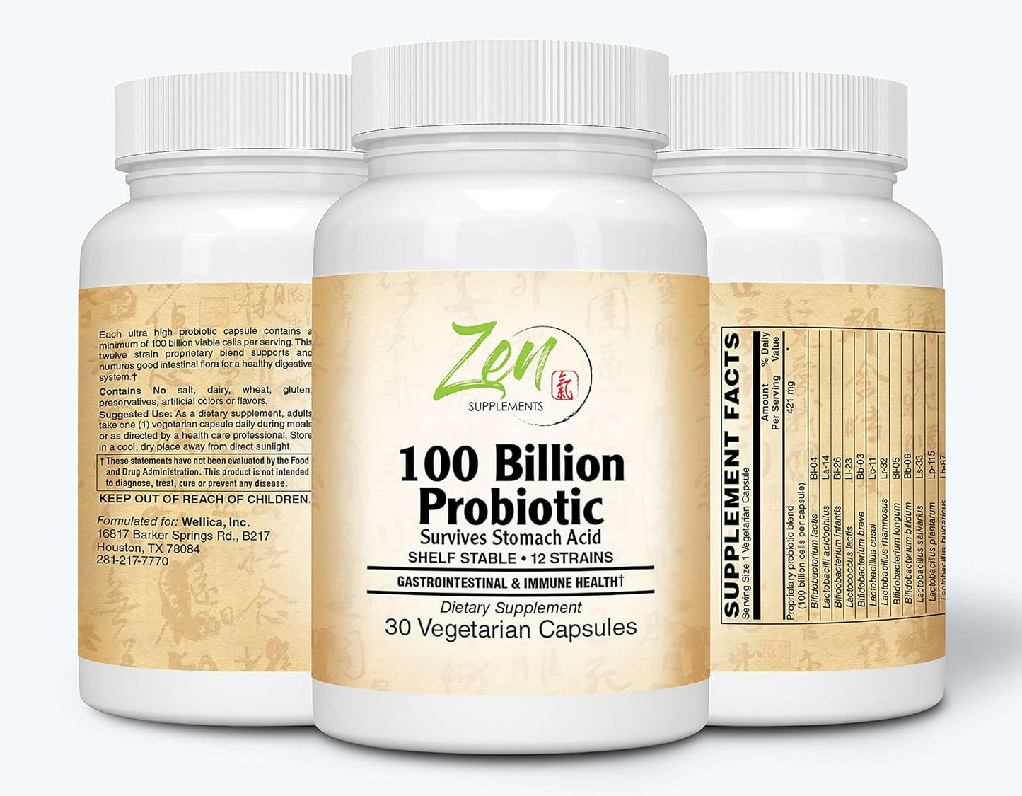100 Billion Probiotic CFU with 12 Strains - Sustained Release Technology, Shelf Stable - Digestive Support & Healthy Intestinal Flora - 30 Vegcaps