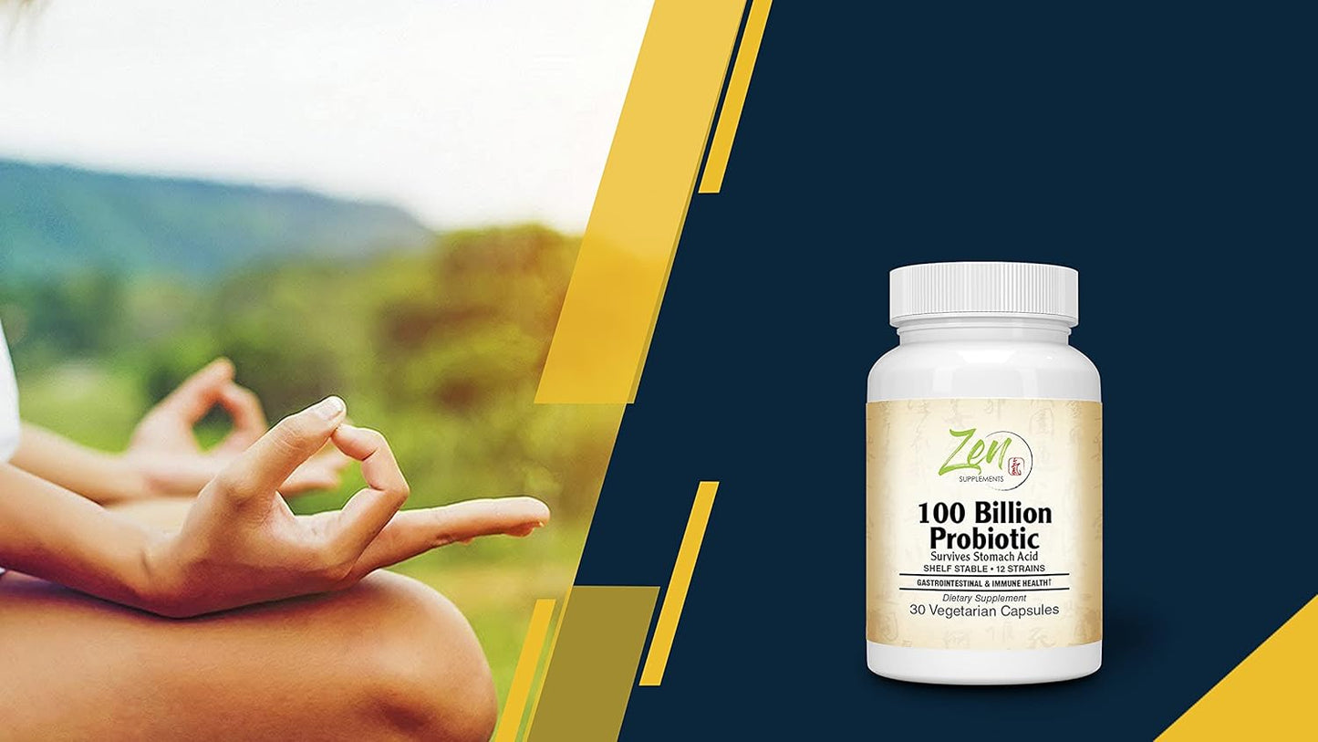 100 Billion Probiotic CFU with 12 Strains - Sustained Release Technology, Shelf Stable - Digestive Support & Healthy Intestinal Flora - 30 Vegcaps