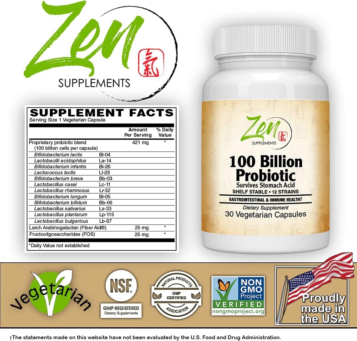 100 Billion Probiotic CFU with 12 Strains - Sustained Release Technology, Shelf Stable - Digestive Support & Healthy Intestinal Flora - 30 Vegcaps