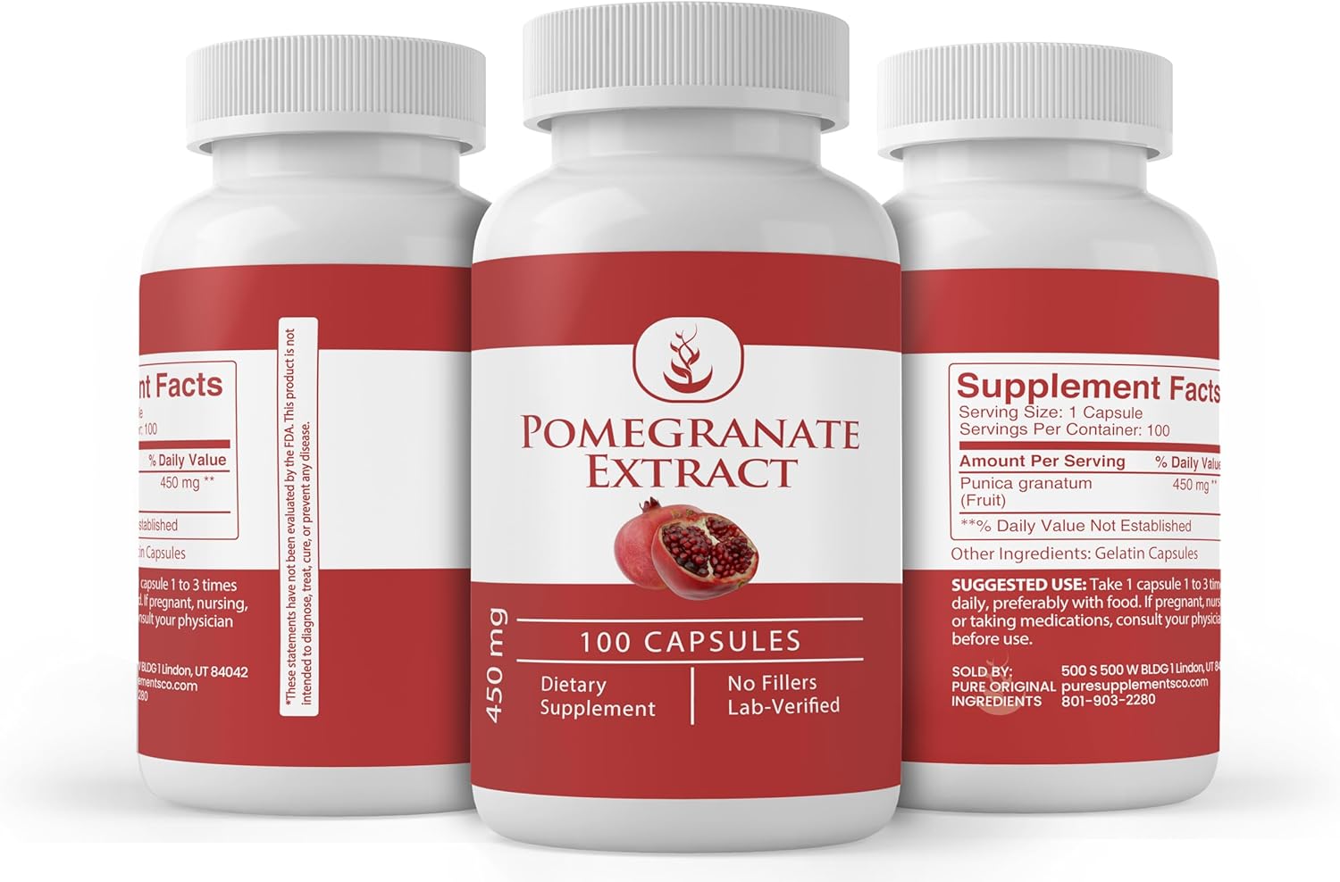 100 Capsules of Lab Verified Pomegranate Extract with Pure Original Ingredients - No Additives or Fillers