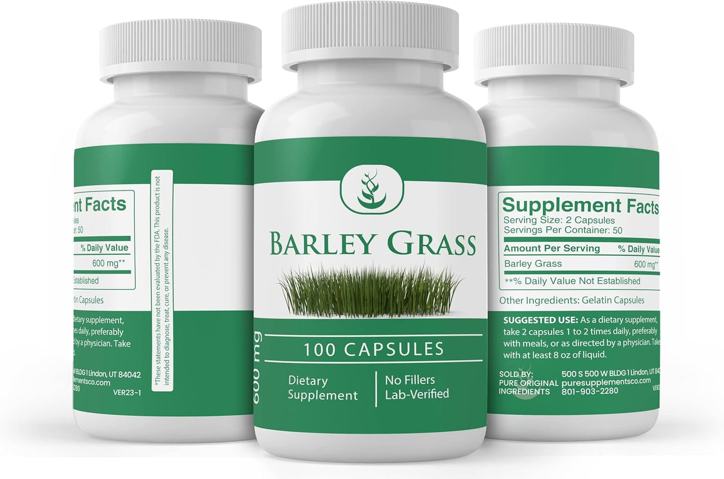 100 Capsules of Pure Barley Grass - No Additives or Fillers - Lab Verified Quality