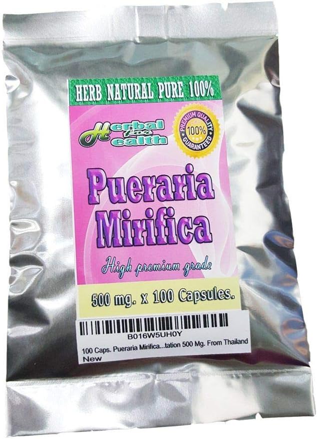 100 Capsules of Pure Pueraria Mirifica Root Powder for Natural Breast Enhancement - 500mg from Thailand