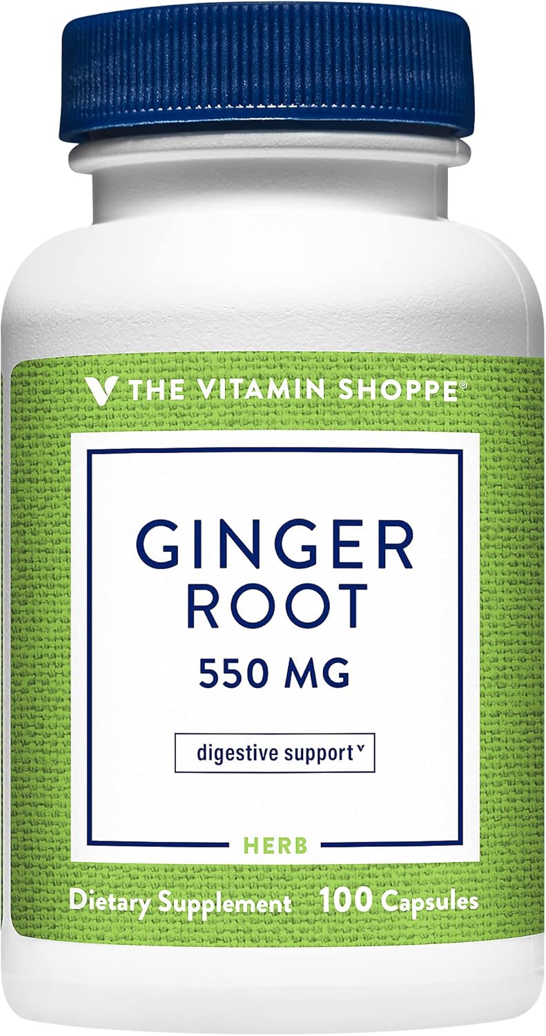 100 Capsules of Vitamin Shoppe Ginger Root 550MG Whole Herb Supplement for Digestion & Soothing