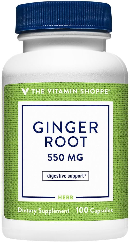 100 Capsules of Vitamin Shoppe Ginger Root 550MG Whole Herb Supplement for Digestion & Soothing