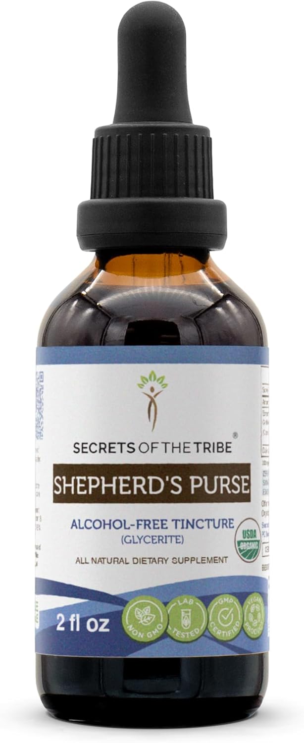 100% Certified Organic Shepherd's Purse Herbal Drops - Alcohol-Free Extract (2 oz)