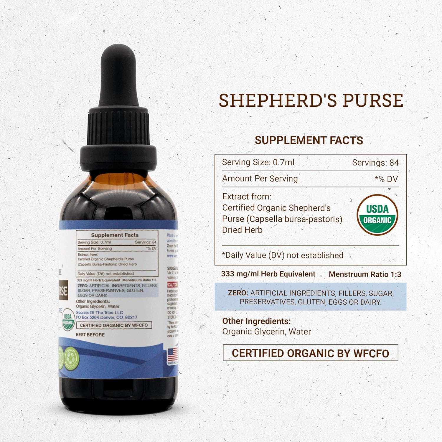 100% Certified Organic Shepherd's Purse Herbal Drops - Alcohol-Free Extract (2 oz)