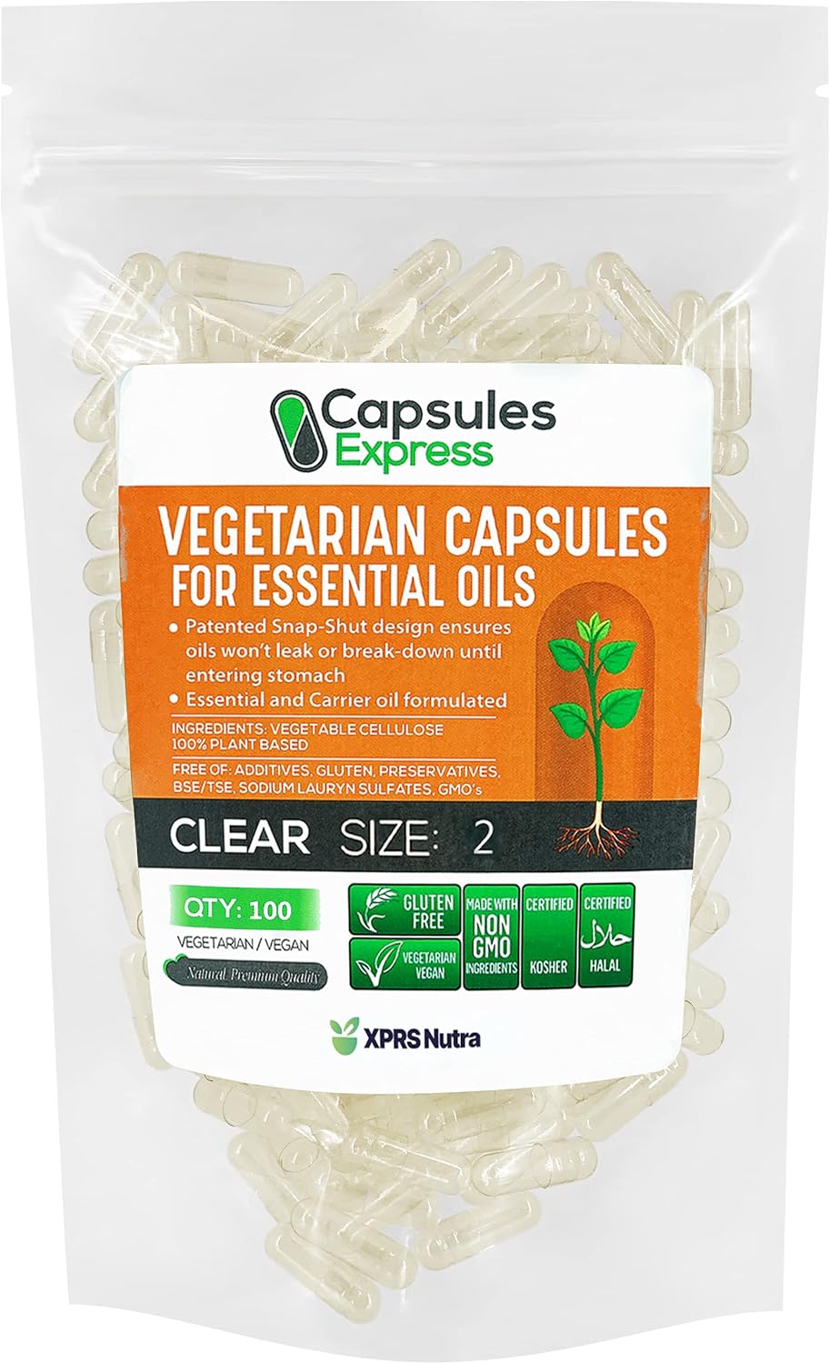 100 Clear Vegan Capsules for Essential Oils - Empty Vegetable Capsules for DIY Oil Filling - Compatible with Most Oils