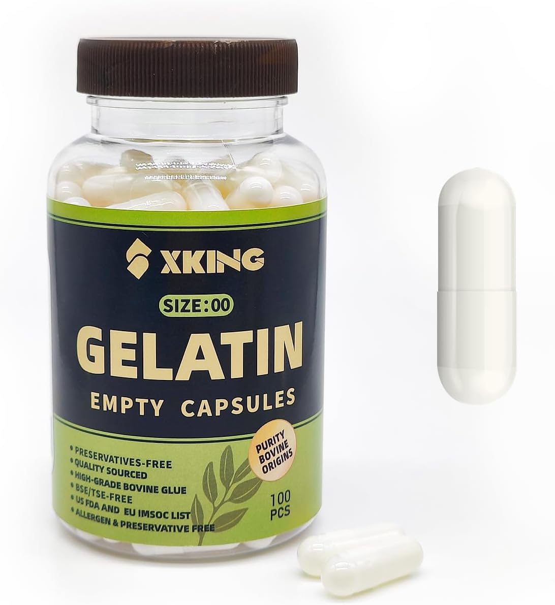 100 Count White King Size 00 Empty Gelatin Capsules for DIY Supplement Filling