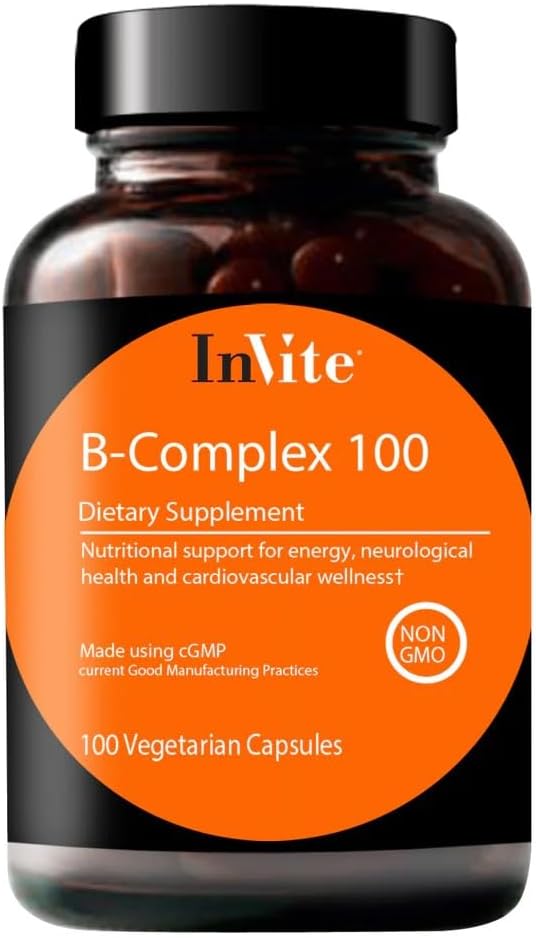 100 Day Supply Invite Health B-Complex 100 Vegetarian Capsules for Mood, Energy, Immune Health & Wellness
