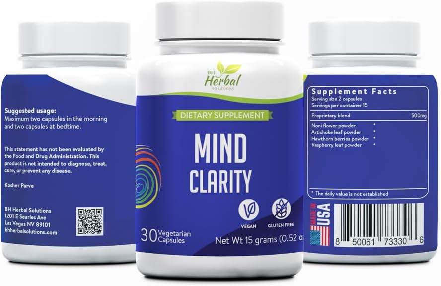 100% Herbal BH Mind Clarity for Improved Focus, Concentration, and Mood Stability