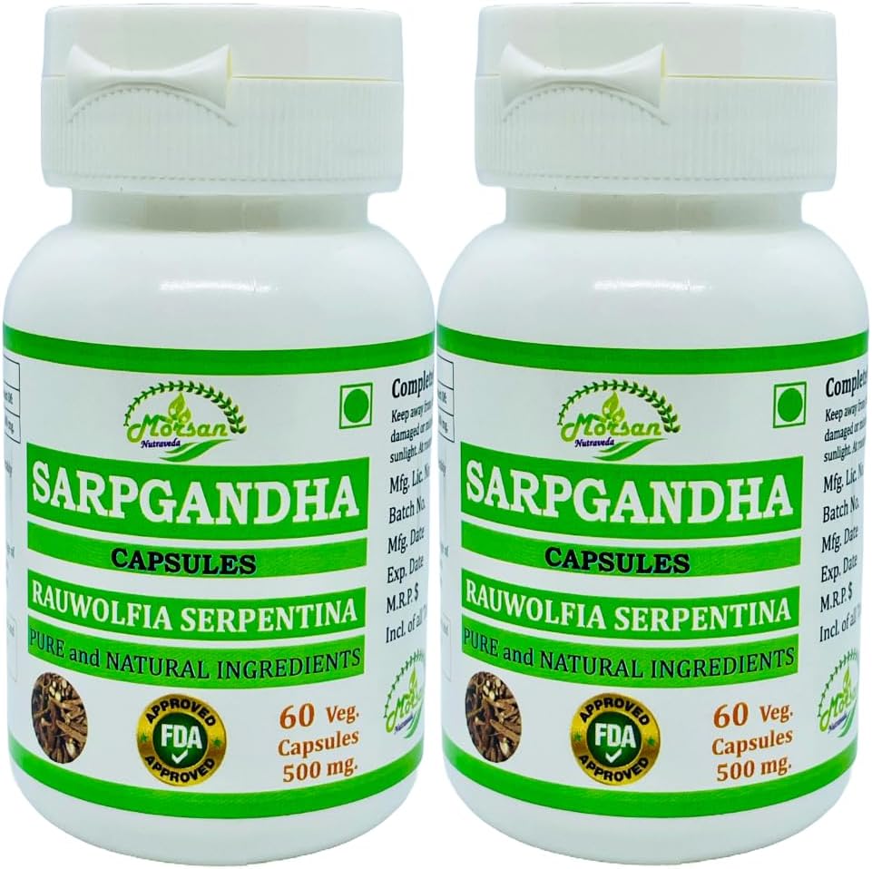 100% Herbal Morsan Nutraveda Rauwolfia Serpentina Extract Capsules | Highest Potency | Pack of 120 Veg Capsules | 1000 mg.