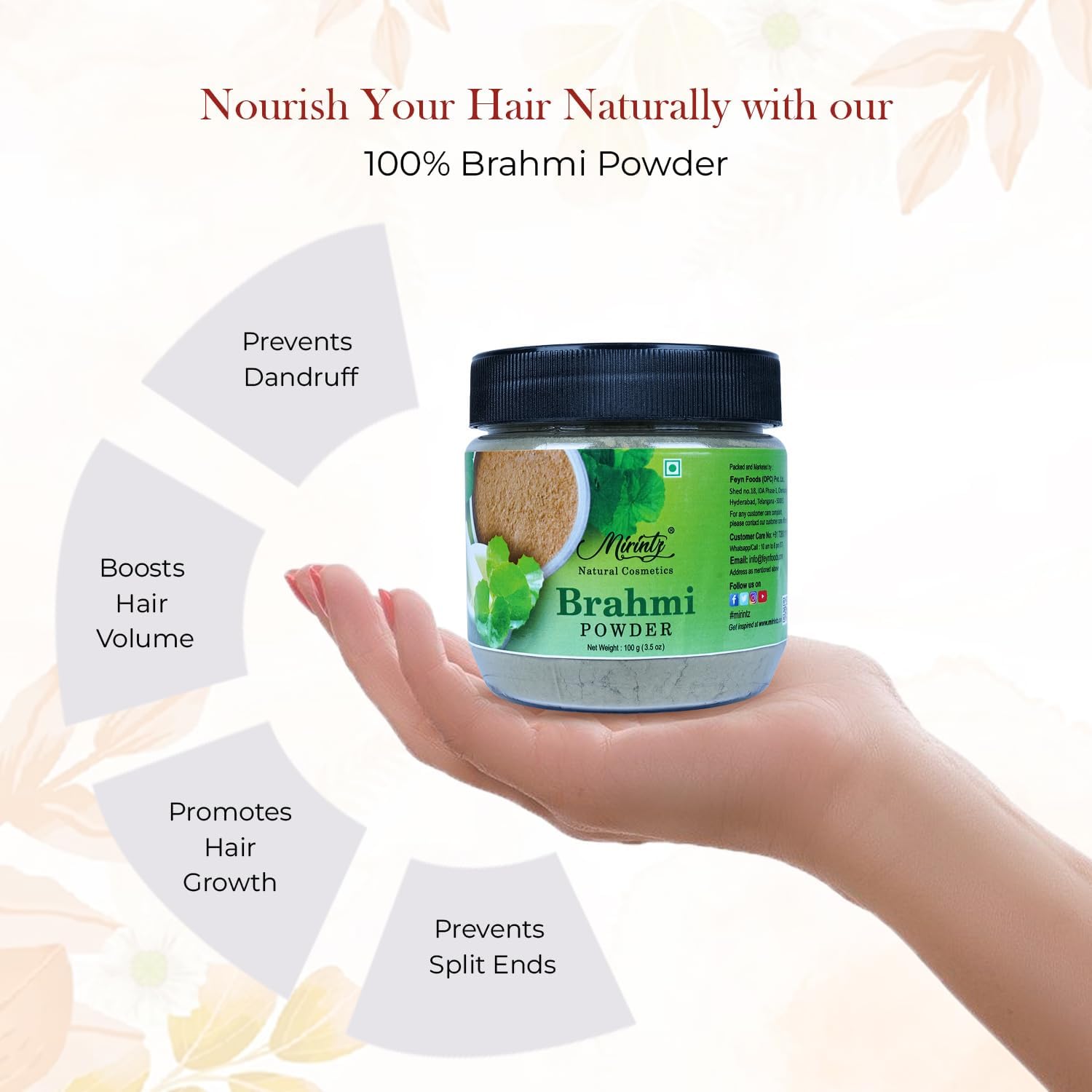 100% Natural Brahmi Powder for Hair Growth - 100g Pure Bacopa Monnieri Herbal Supplement - Ayurvedic Support for Healthy Hair - Herbal Hair Mix