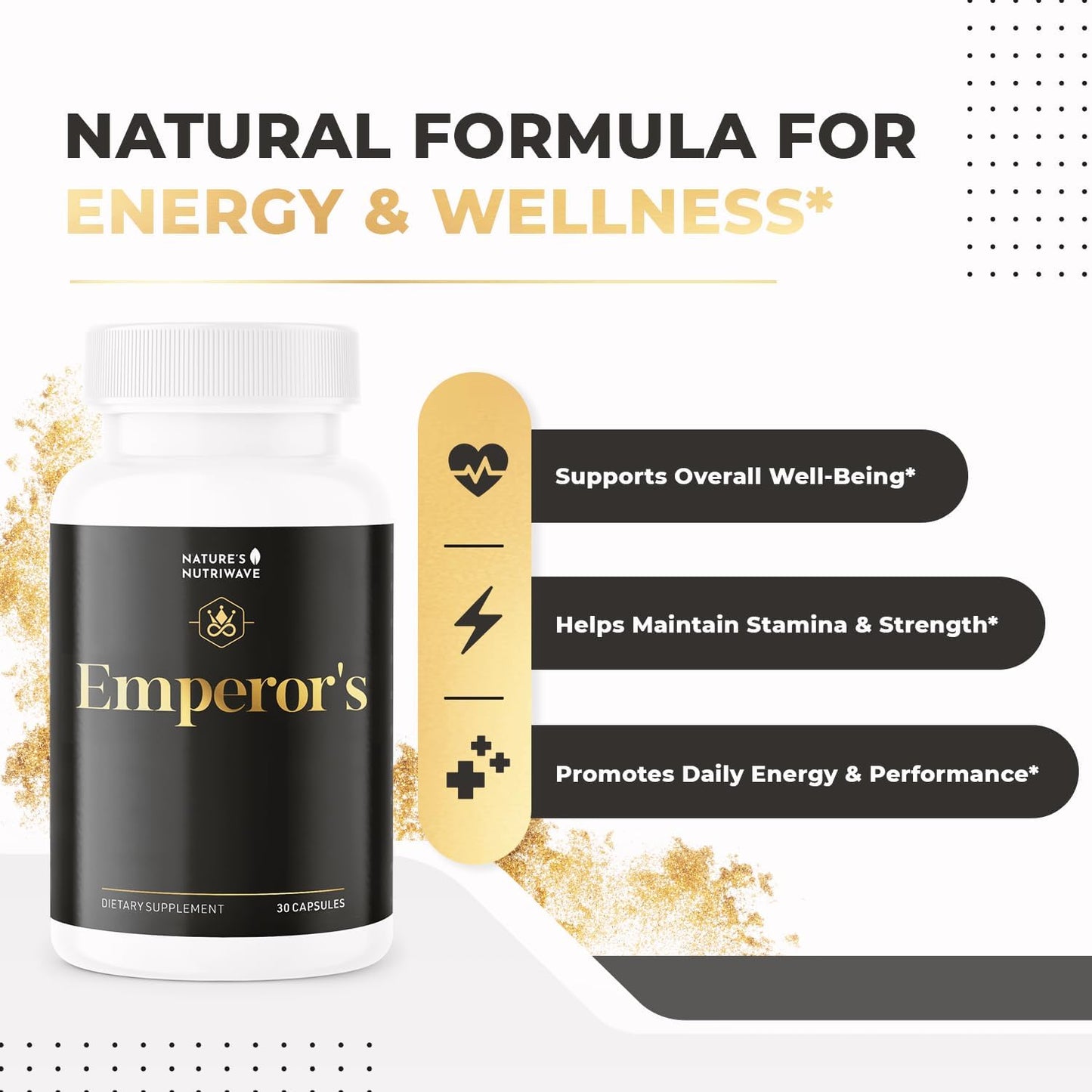 100% Natural Herbal Supplement for Energy & Vitality - Non-GMO, No Stimulants | 60 Capsules, Made in USA | Nature’s NutriWave Emperor’s Vigor Tonic