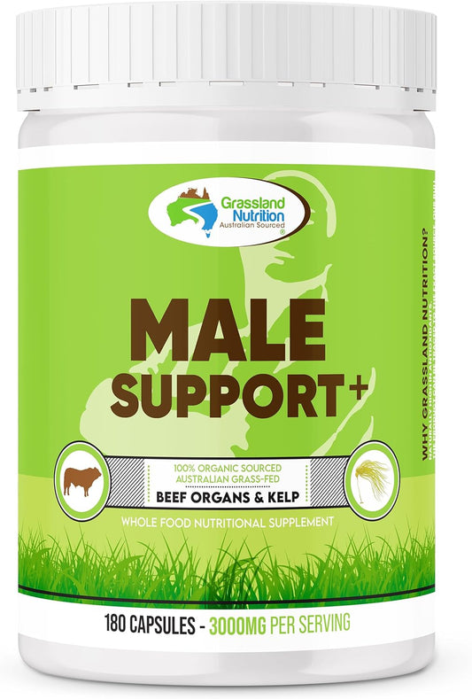 100% Organic Australian Grassland Nutrition: Beef Organ Male Support Blend with B12, CoQ10, Iodine (180 Capsules)