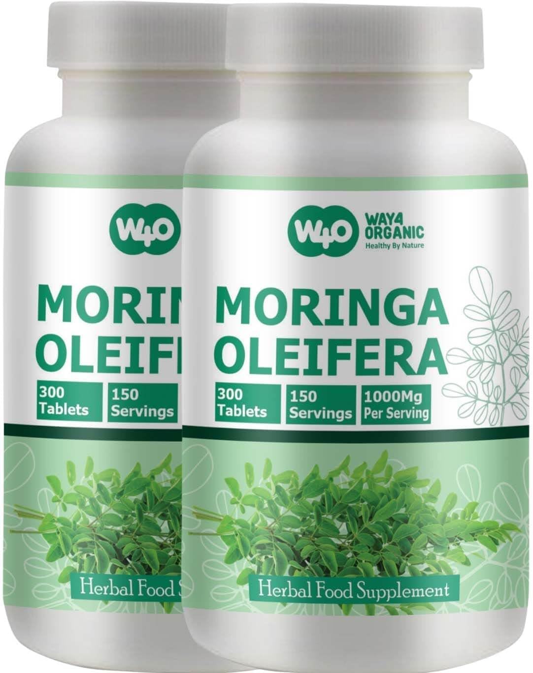 100% Organic Moringa Leaf Powder Capsules - 300 Pills, 150 Servings, 1000 mg (2 Pack) by WAY 4 ORGANIC