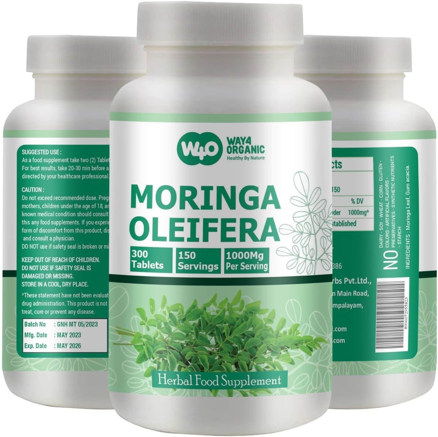 100% Organic Moringa Leaf Powder Capsules - 300 Pills, 150 Servings, 1000 mg (2 Pack) by WAY 4 ORGANIC