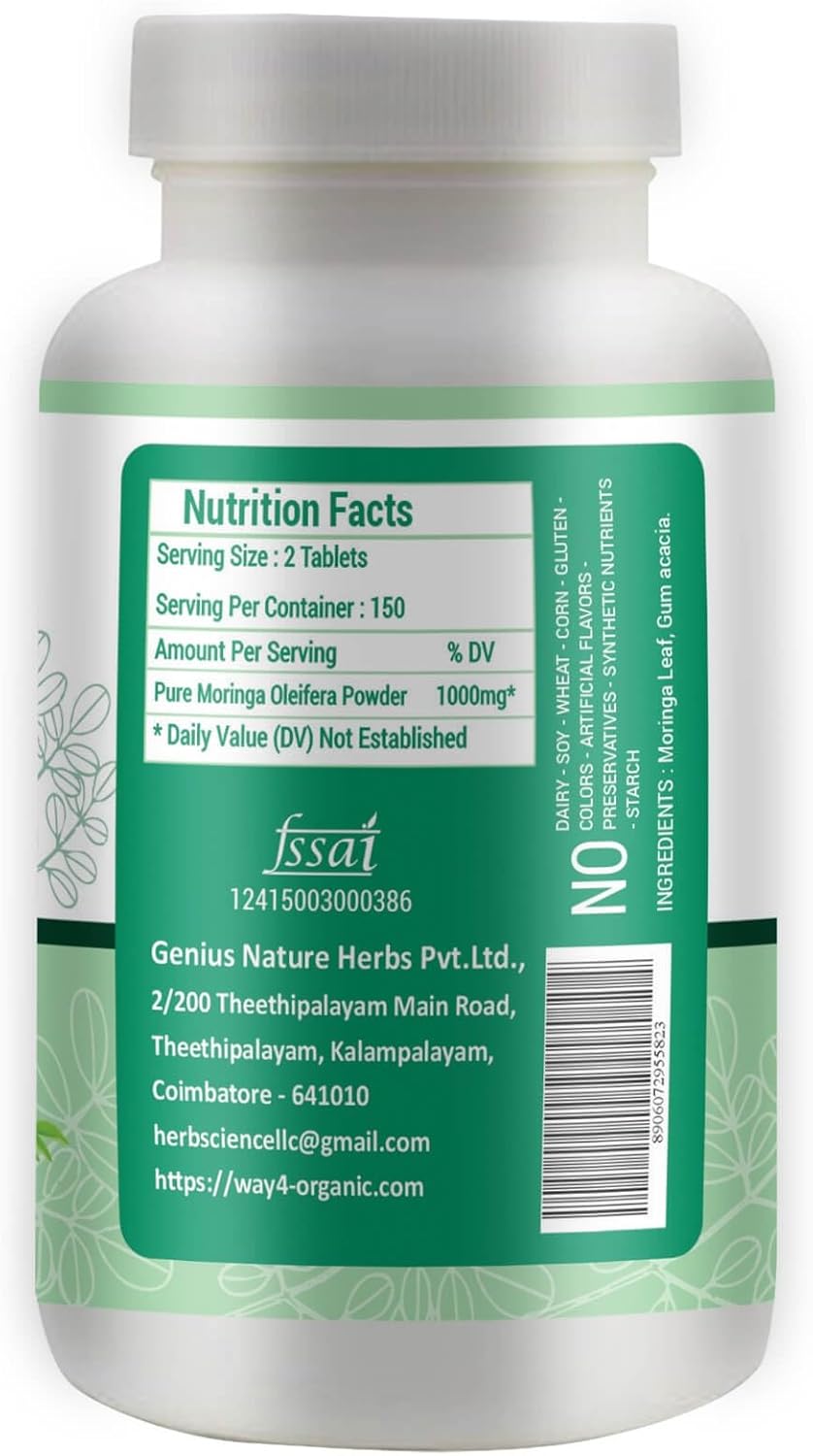 100% Organic Moringa Leaf Powder Capsules - 300 Pills, 150 Servings, 1000 mg (2 Pack) by WAY 4 ORGANIC