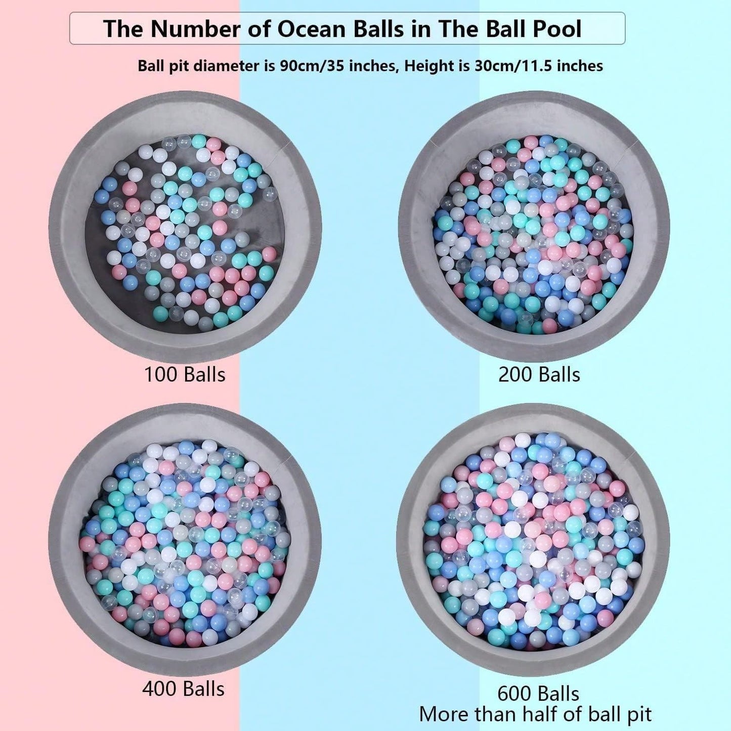 100 Pack MoonxHome BPA-Free Ball Pit Balls for Toddlers, Crush-Proof Plastic Ocean Balls for Children's Play Tent and Pool - 2.15 Inch