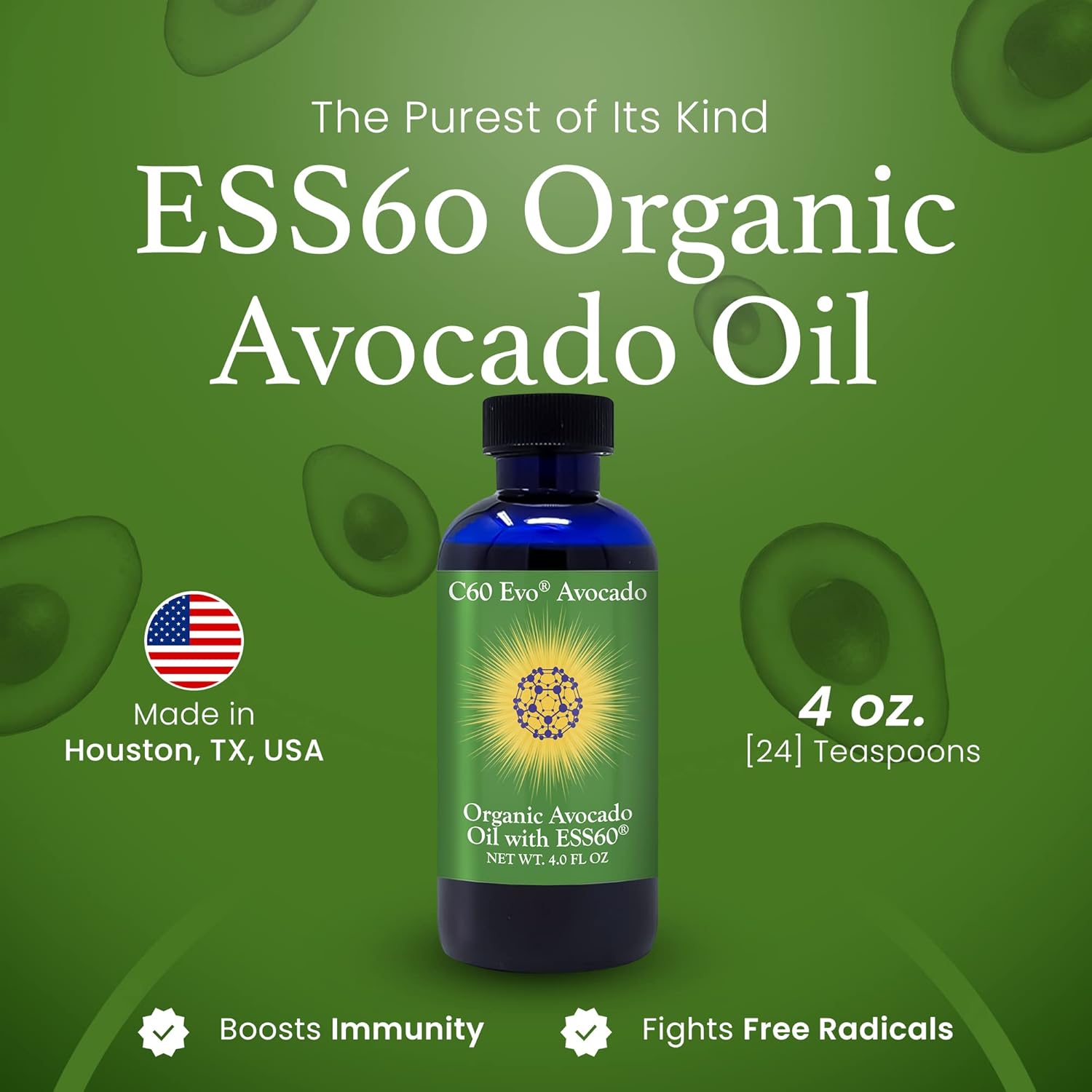 100% Pure ESS60 Avocado Oil for Joint Health, Flexibility, Energy, Immunity, and Sleep - 4 oz