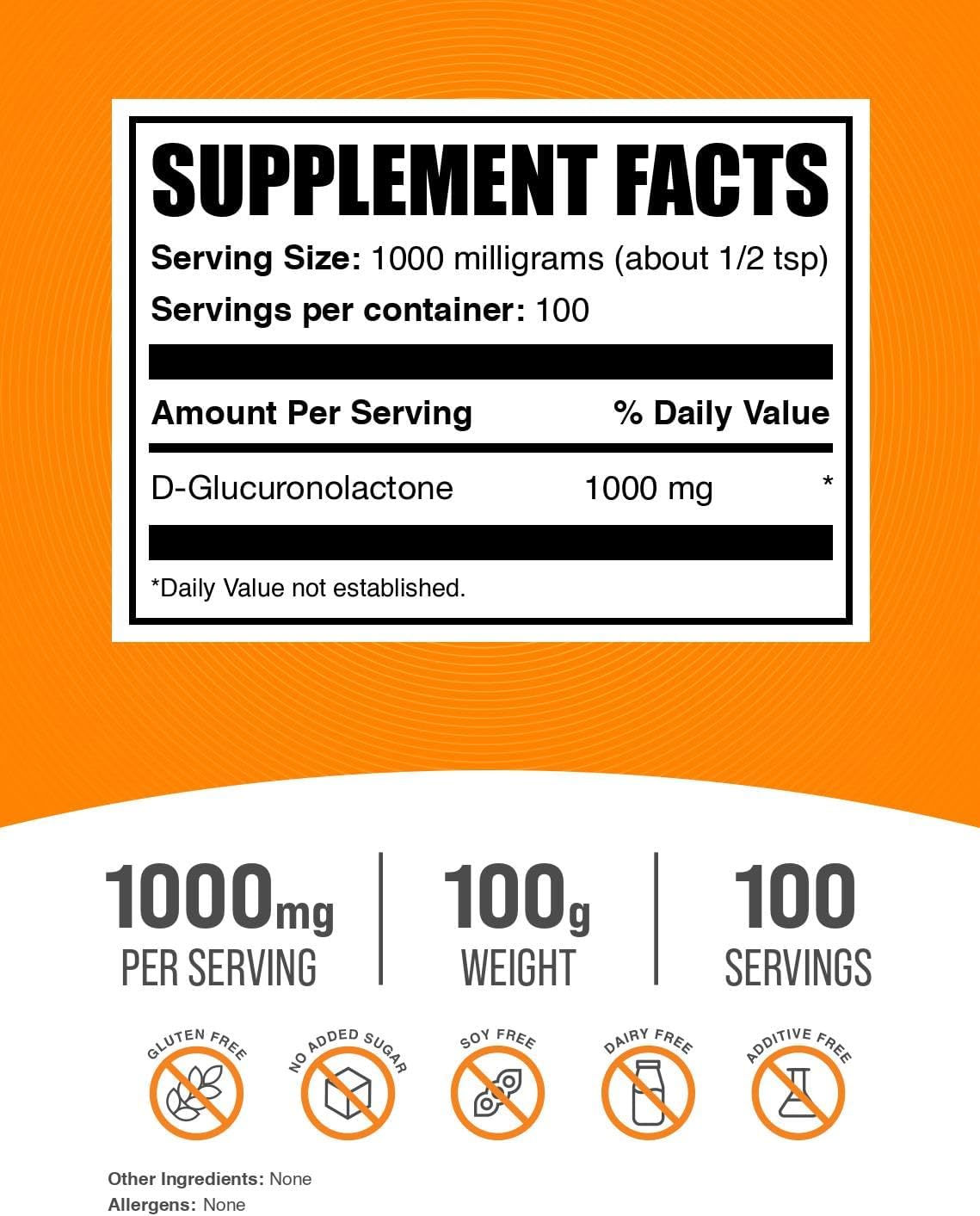 100% Pure Glucuronolactone Powder - Energy Support Supplement - Gluten Free - 1000mg per Serving - 100g (3.5 oz)