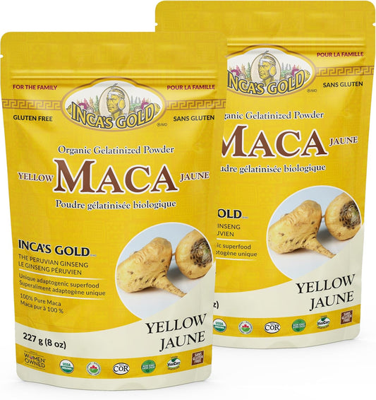 100% Pure Inca's Gold Organic Yellow Maca Gelatinized Root Powder - Supports Overall Vitality, Immune System, Memory, Learning - Family Size Pack of 2 - 908g Total - From Junin Peru