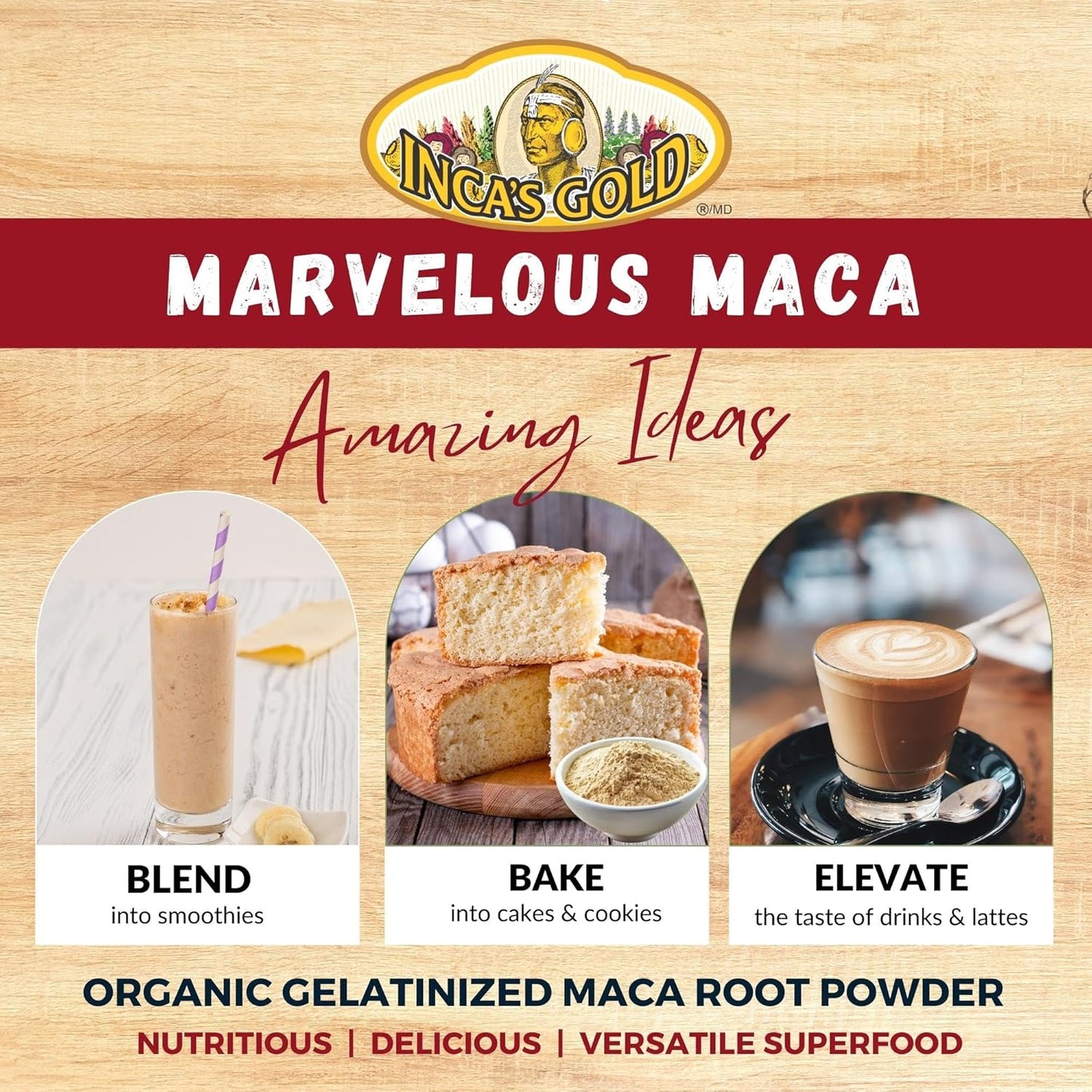 100% Pure Inca's Gold Organic Yellow Maca Gelatinized Root Powder - Supports Overall Vitality, Immune System, Memory, Learning - Family Size Pack of 2 - 908g Total - From Junin Peru
