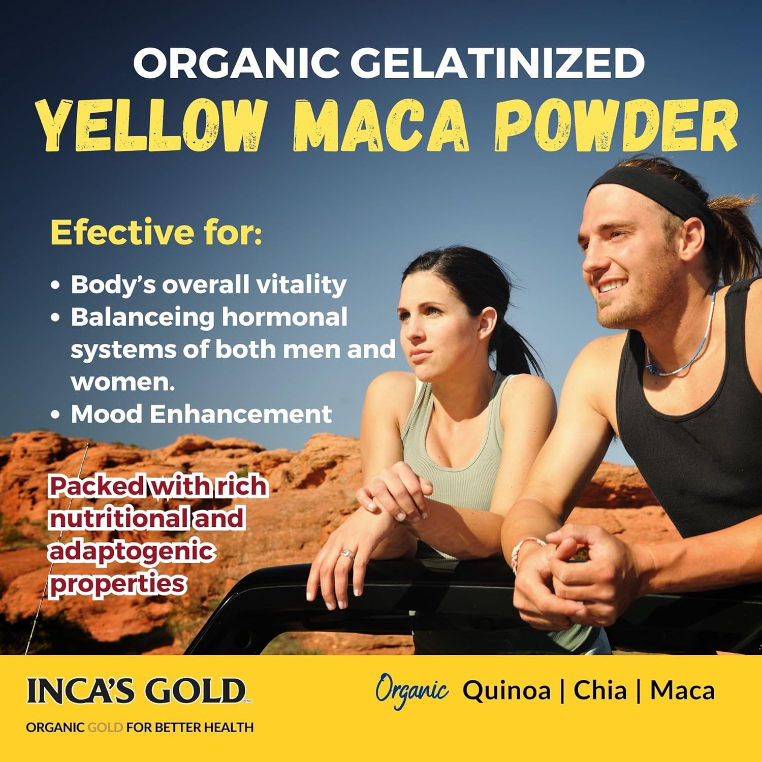 100% Pure Inca's Gold Organic Yellow Maca Gelatinized Root Powder - Supports Overall Vitality, Immune System, Memory, Learning - Family Size Pack of 2 - 908g Total - From Junin Peru