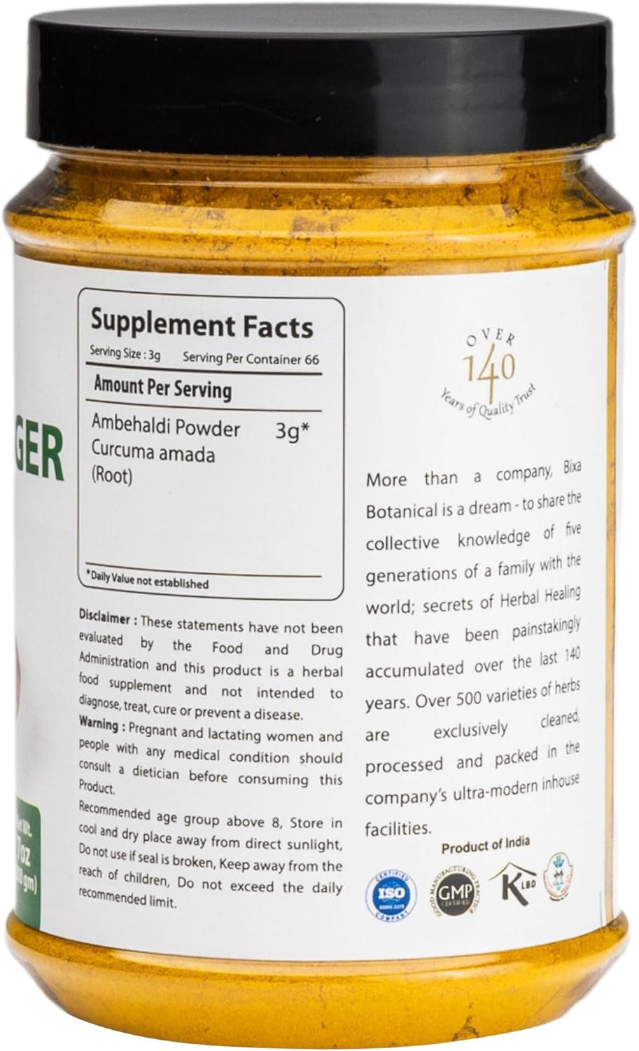 100% Pure Mango Ginger Root Powder | Curcuma Amada Supplement | Ayurvedic Herbal Blend | 200g/7oz | Gluten-Free, Non-GMO, Vegan