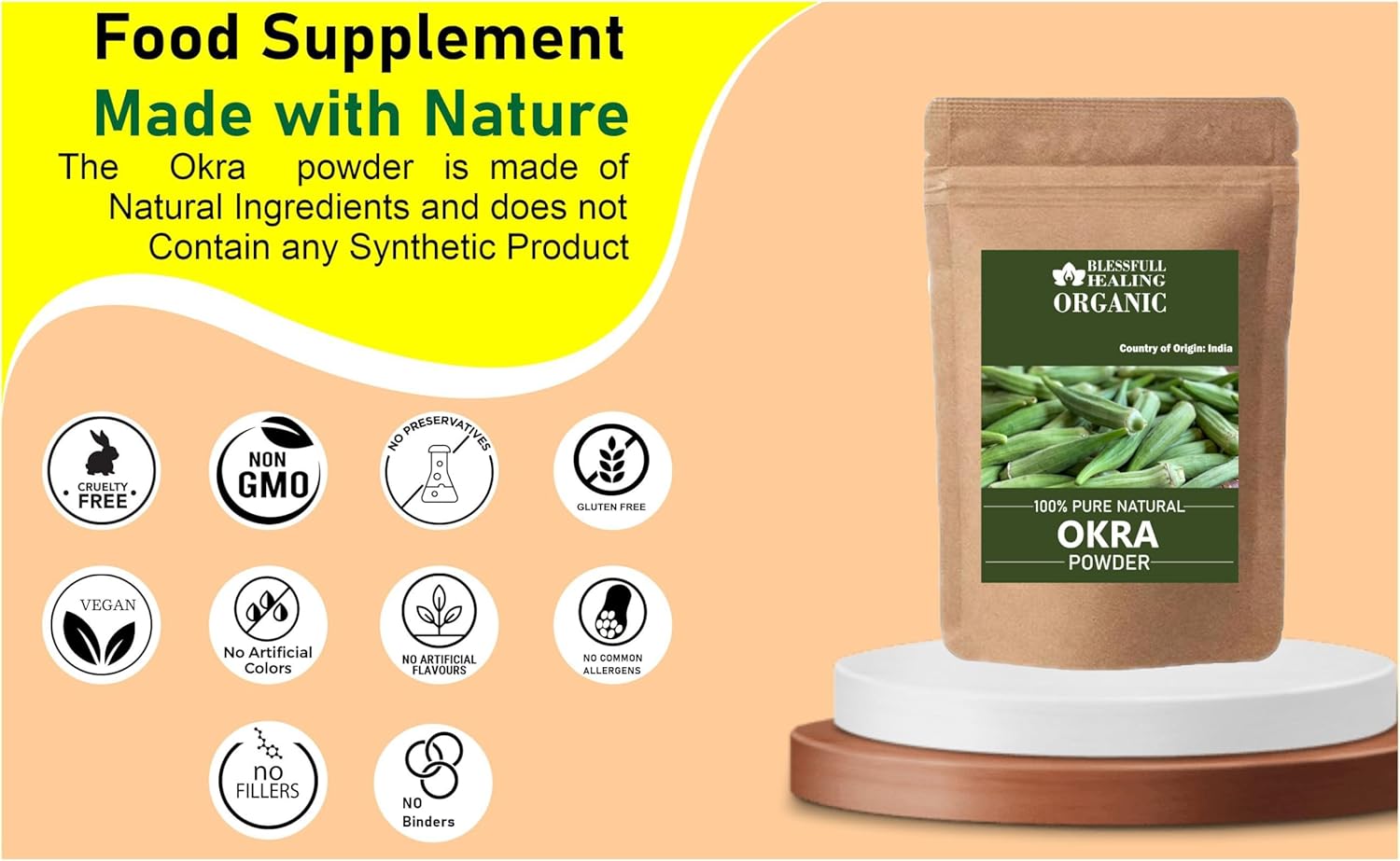 100% Pure Natural Blessfull Healing Organic Okra Powder - 200g (7.05 oz)