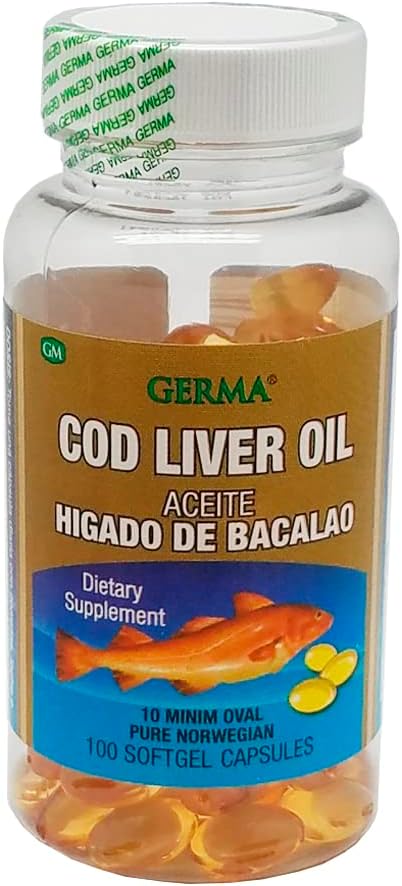 100 Pure Norwegian Cod Liver Oil Capsules - Aceite De Higado De Bacalao - GERMA
