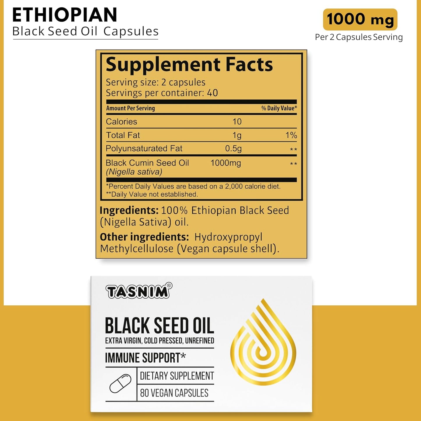 100% Pure Organic Cold-Pressed Black Seed Oil Capsules for Immune Support and Joint Comfort