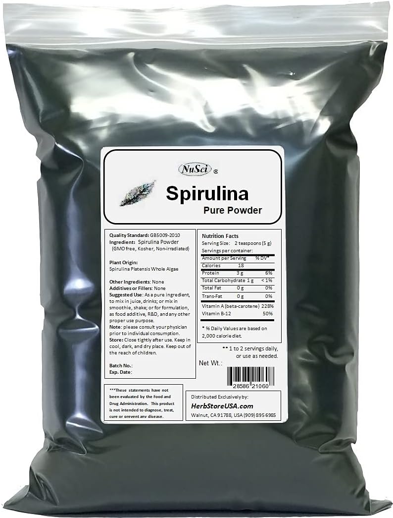 100% Pure Spirulina Powder - Fresh Energy Boost - Non-Irradiated - 2000g (4.4 lb)
