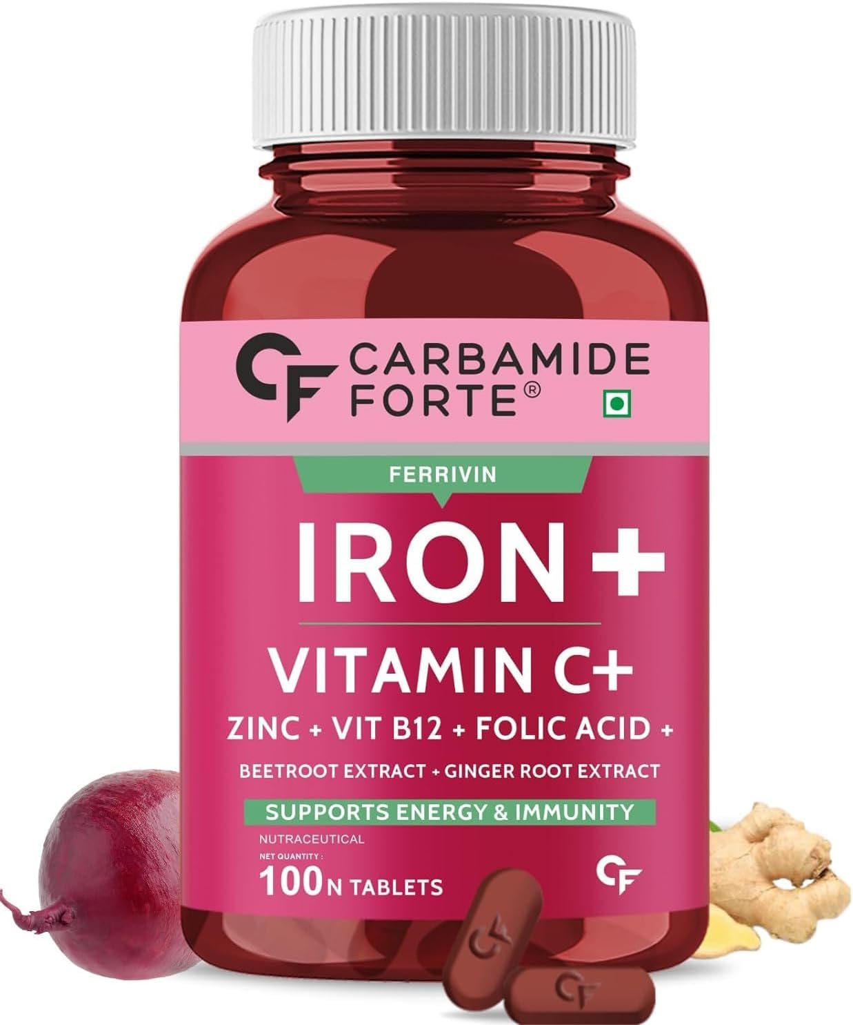 100 Tablets Iron, Vitamin C, and Folic Acid Supplement for Fast Results