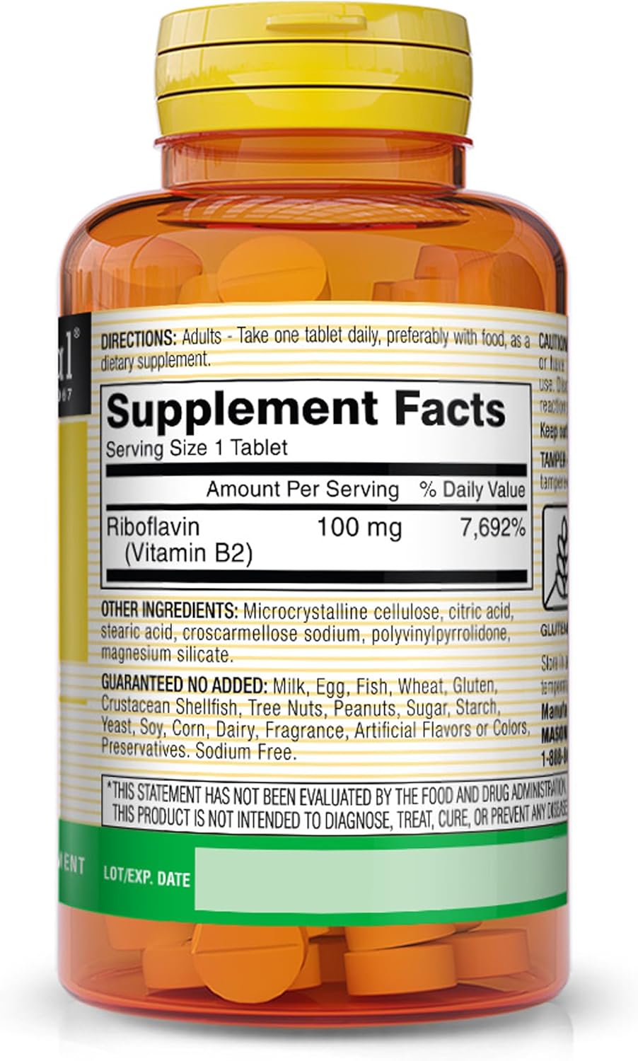 100 Tablets of Mason Natural Vitamin B-2 100mg for Energy Support