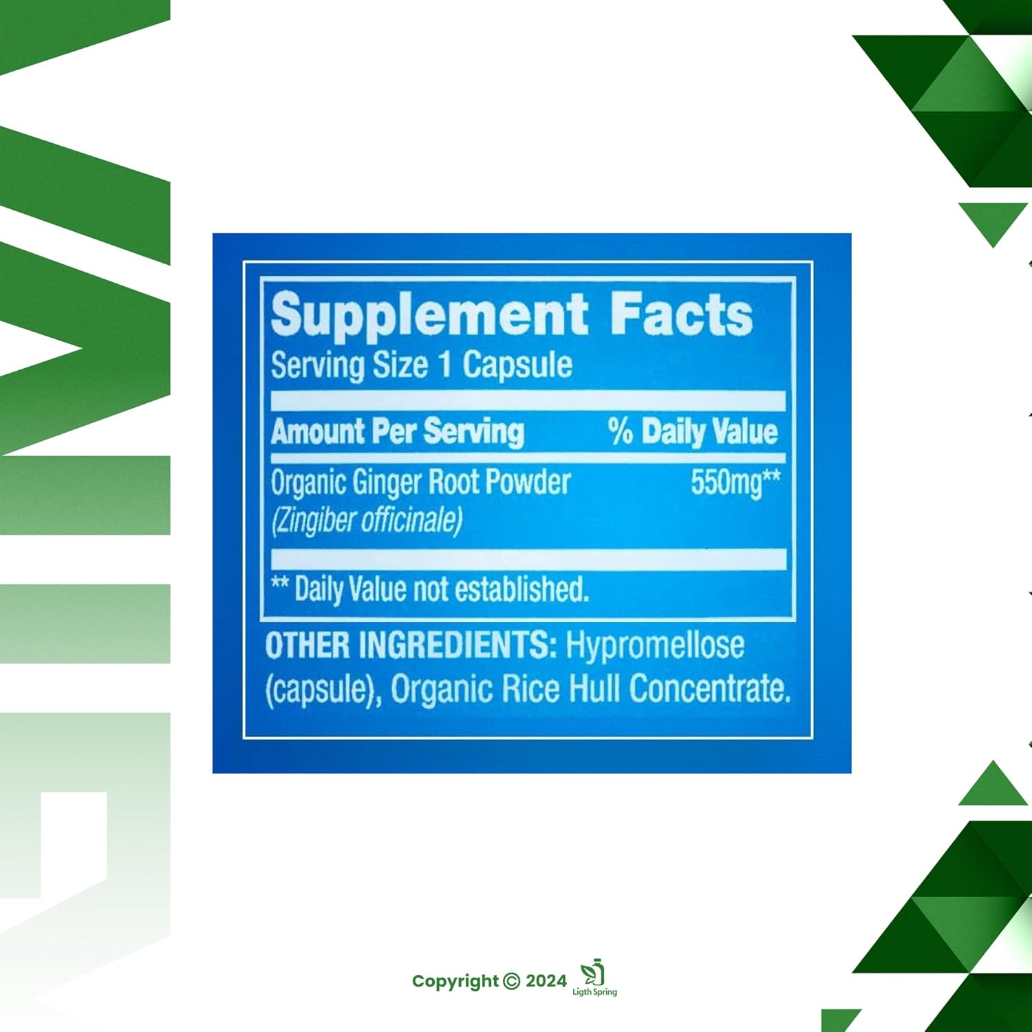 100 Vegetarian Capsules of LightSpring Ginger Root 550mg with Exclusive Bundle of Vitamins & Minerals for Better Health