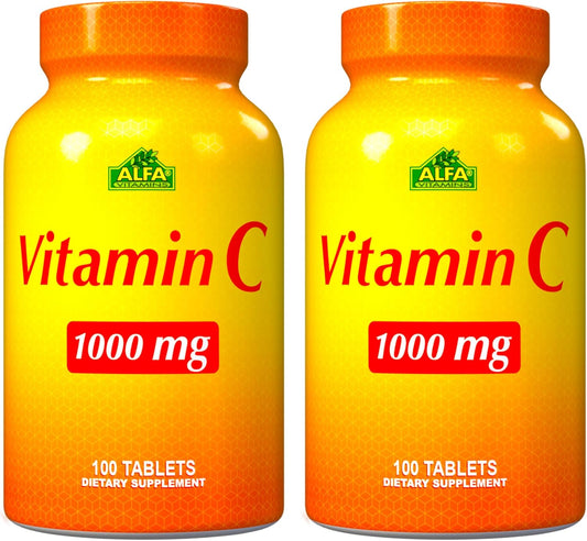 1000mg ALFA VITAMINS Vitamin C Supplements - Immune Boosting Antioxidant - Healthy Skin Support - Cold Protection - 200 Tablets Total