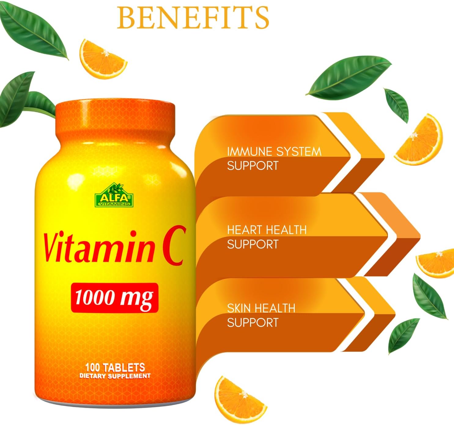 1000mg ALFA VITAMINS Vitamin C Supplements - Immune Boosting Antioxidant - Healthy Skin Support - Cold Protection - 200 Tablets Total