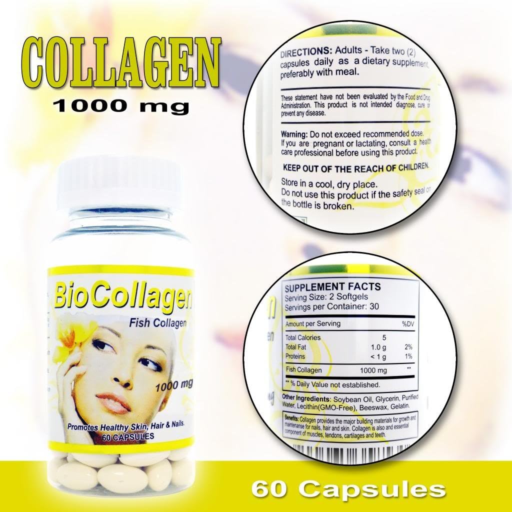 1000mg Bio Collagen with Vitamin C for Antiaging Skin, Hair, Nails, and Bones