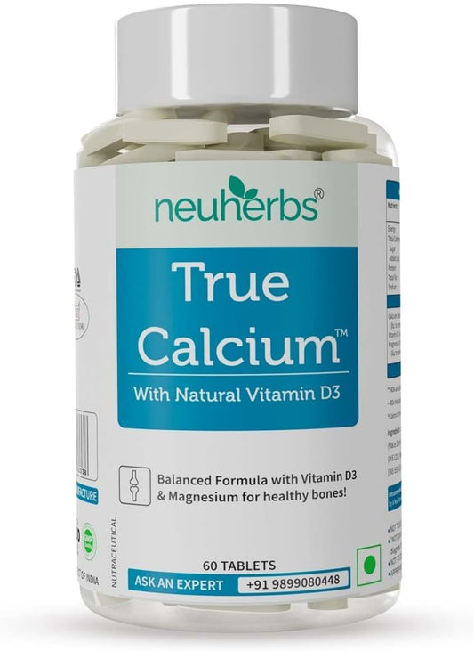 1000mg Calcium Supplement with Plant-Based Vitamin D3 & Magnesium for Healthy Joints - 60 Vegan Tablets for Men & Women