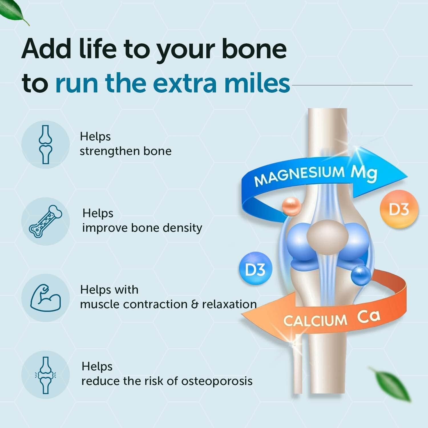 1000mg Calcium Supplement with Plant-Based Vitamin D3 & Magnesium - 60 Vegan Tablets for Bone Health