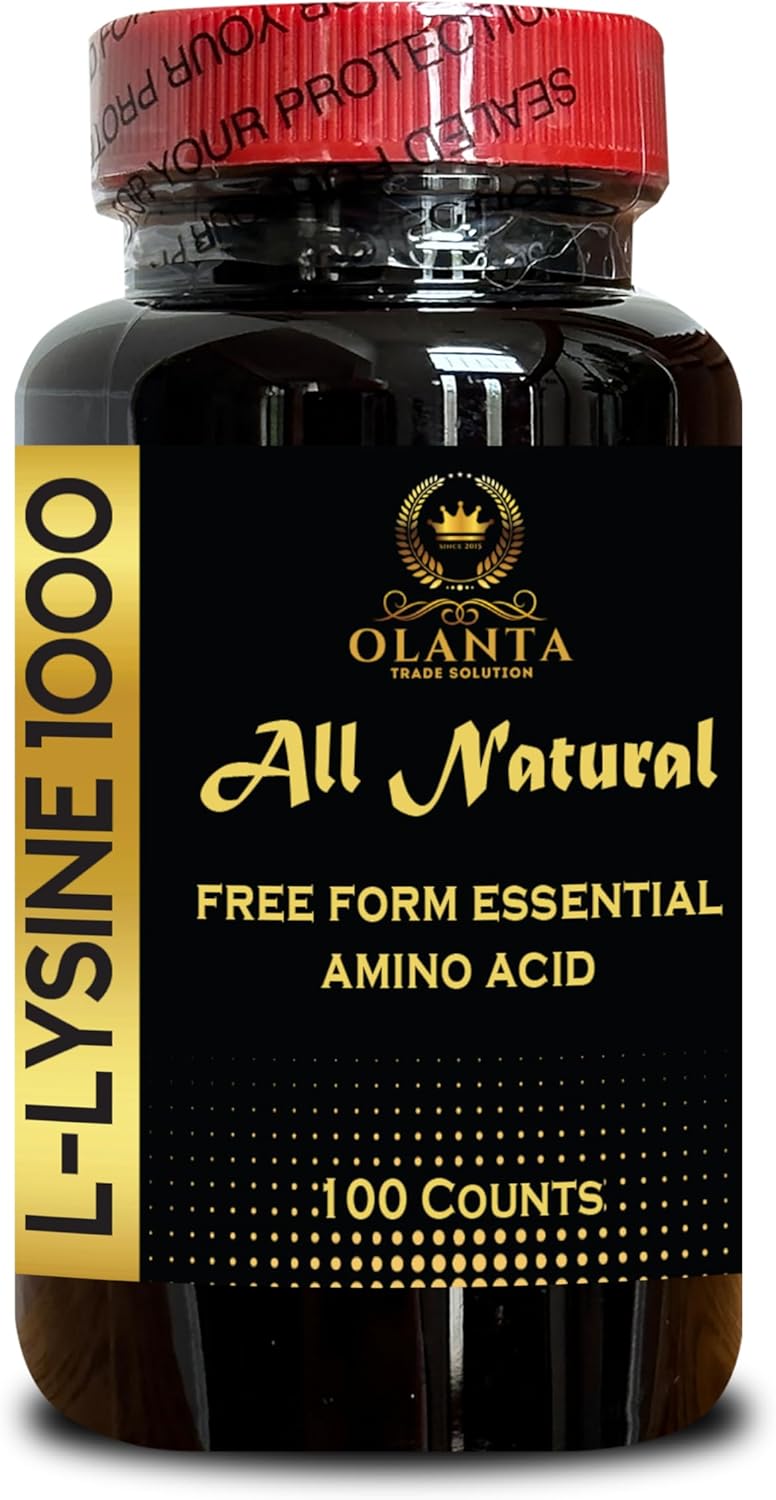 1000mg Free Form L-Lysine Amino Acid Supplement for Energy, Skin & Vegan Support - Gluten Free, Alkaline Balance - 1 Bottle 100 Counts