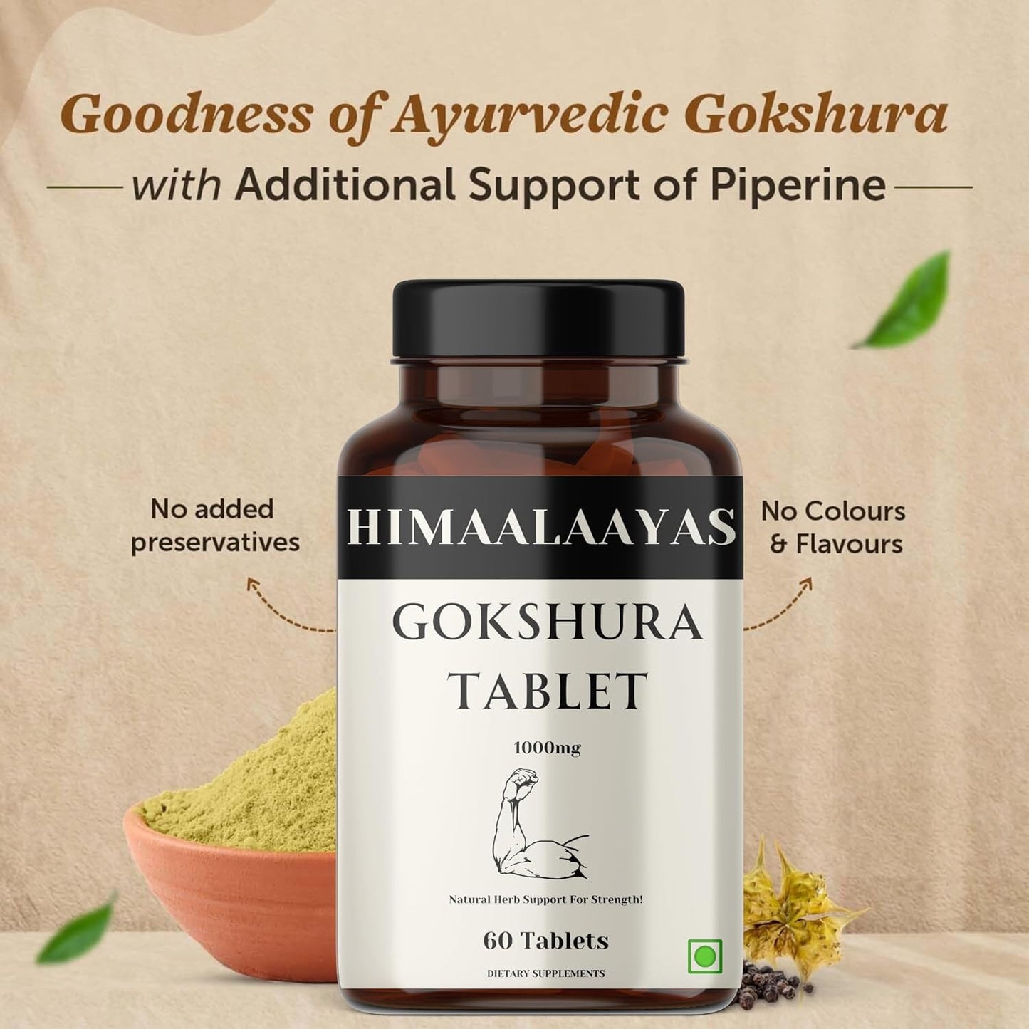 1000mg Gokshura Tablets - Boost Energy & Strength | 60 Tablets | Tribulus Terrestris Supplement for Energy & Wellness | Men & Women