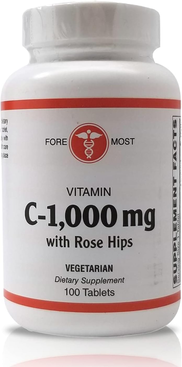 1000mg Holistic Health Vitamin C Tablets with Rose HIPS for Immunity Boost & Blood Pressure Support - 100 Tablets