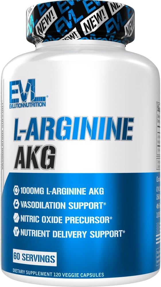1000mg L-Arginine AKG Capsules for Vasodilation & Nutrient Delivery Support - Non-GMO & Gluten Free Dietary Supplement - 60 Servings