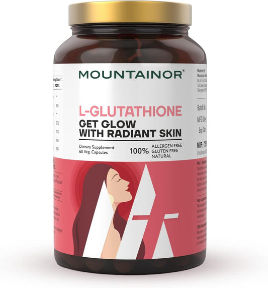1000mg L Glutathione Capsules with Vitamin C & Biotin for Radiant Skin - 60 Veg Caps, Men & Women, Melanin Reduction, Gluten-Free & Natural
