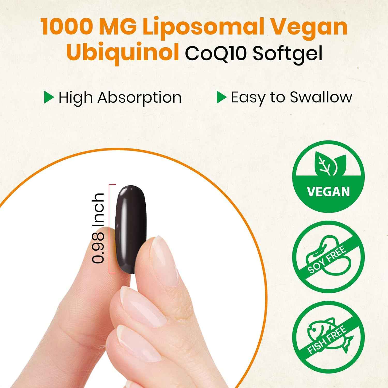 1000mg Liposomal CoQ10 Ubiquinol, 60 Vegan Softgels, High Absorption Ubiquinol CoQ10 Supplement, Active Antioxidant Form of Coenzyme Q10 for Heart Health & Energy Production