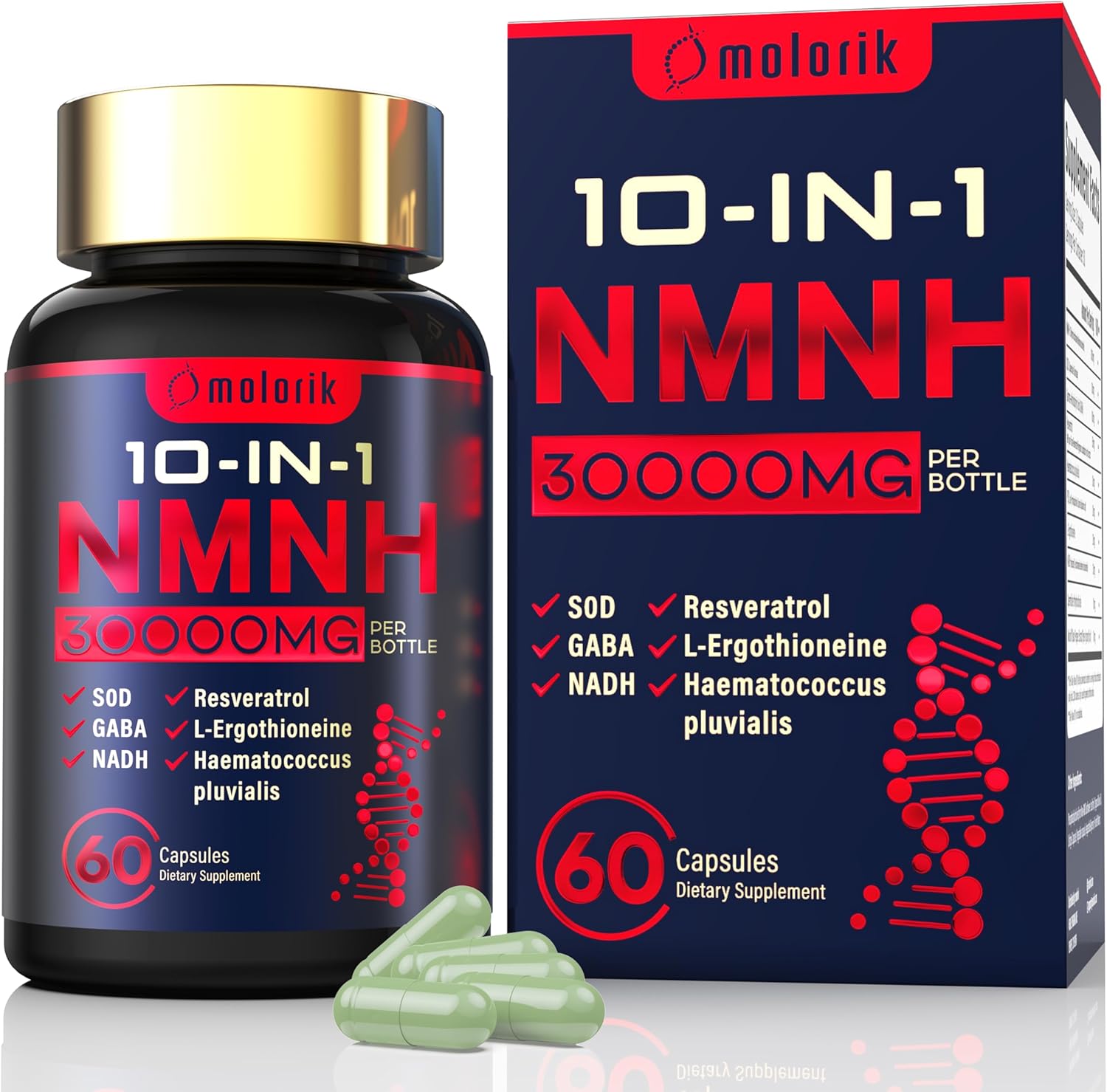 1000mg Molorik NMNH Dihydronicotinamide Mononucleotide Capsules for Anti-Aging, Energy, and Focus - Gluten Free, Non-GMO - 027