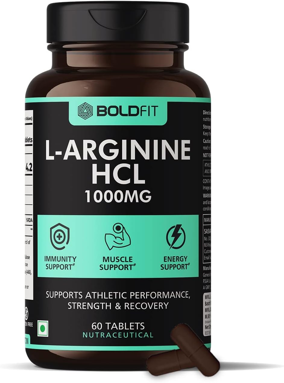 1000mg Nitric Oxide Arginine Supplement for Muscle Growth & Stamina - 60 Tablets for Men & Women, Immune Booster & Energy