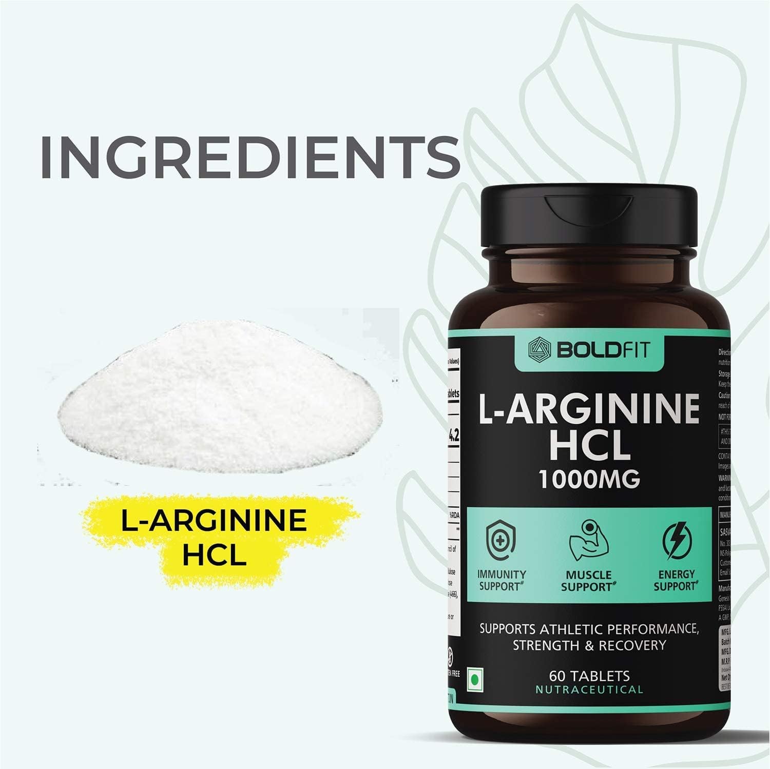 1000mg Nitric Oxide Arginine Supplement for Muscle Growth & Stamina - 60 Tablets for Men & Women, Immune Booster & Energy